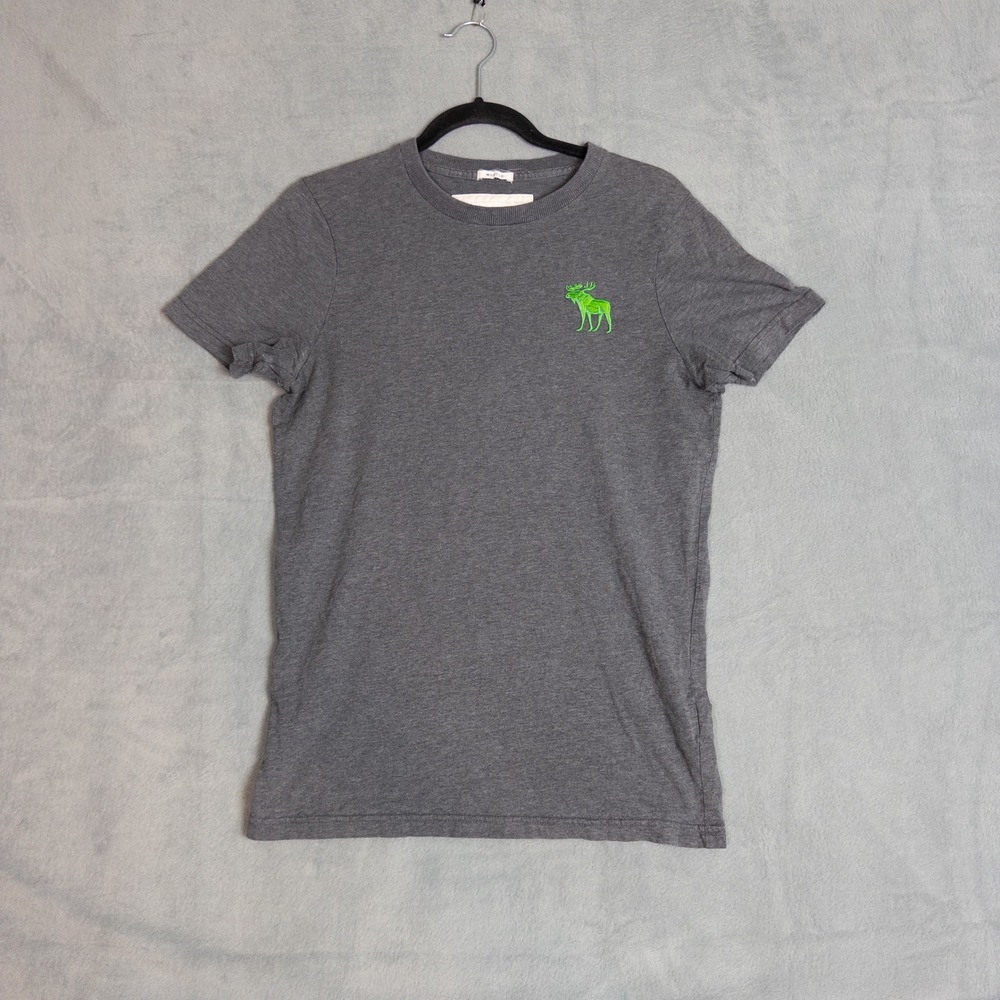 Abercrombie & Fitch T-Shirt Mens Medium Gray Neon Green Muscle Fit Embroidered